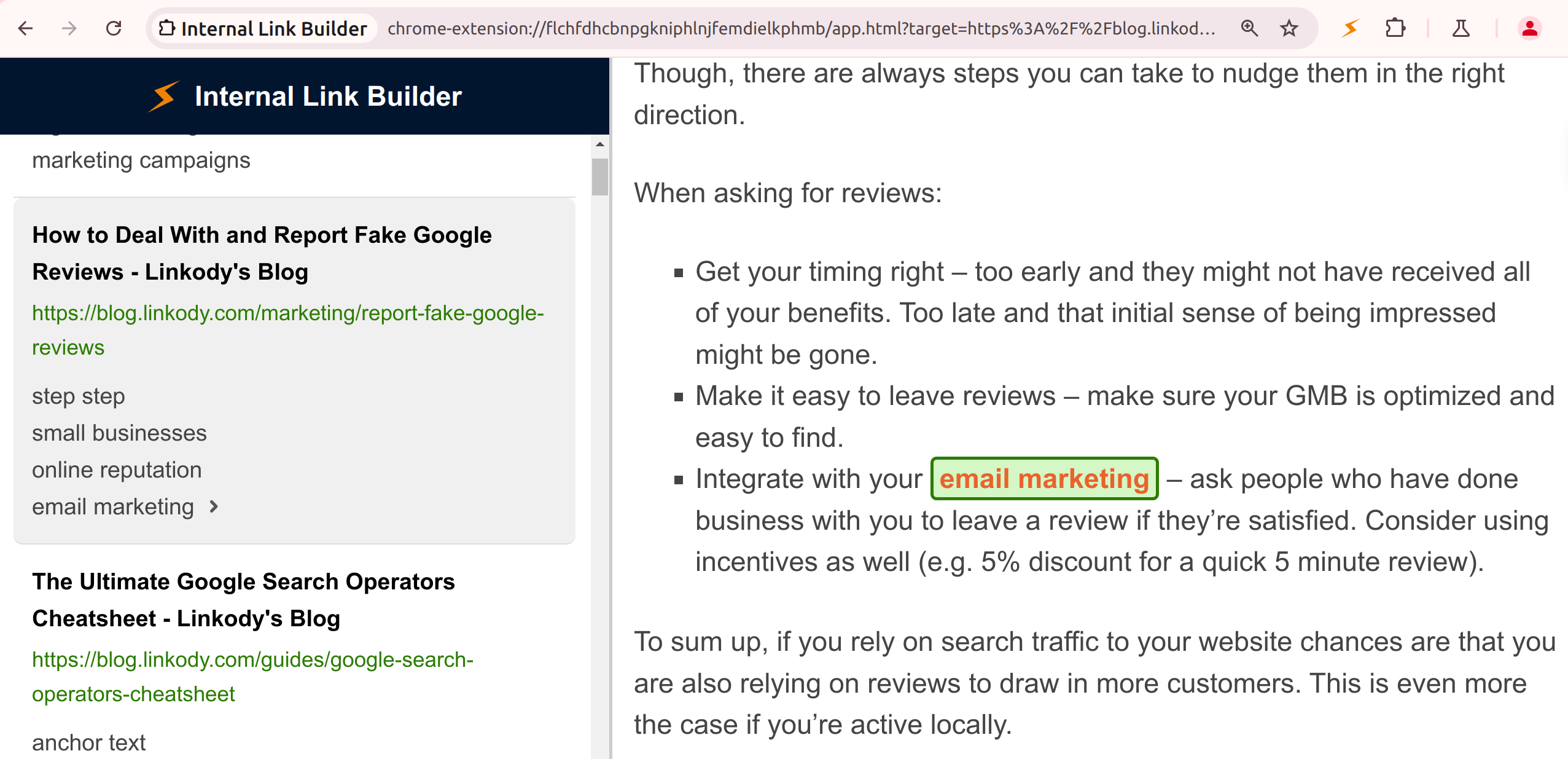 Internal Link Builder Chrome extension preview